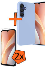 Nomfy Hoesje Geschikt voor Samsung A15 Hoesje Siliconen Cover Case Met 2x Screenprotector - Hoes Geschikt voor Samsung Galaxy A15 Hoes Back Case - Lichtblauw