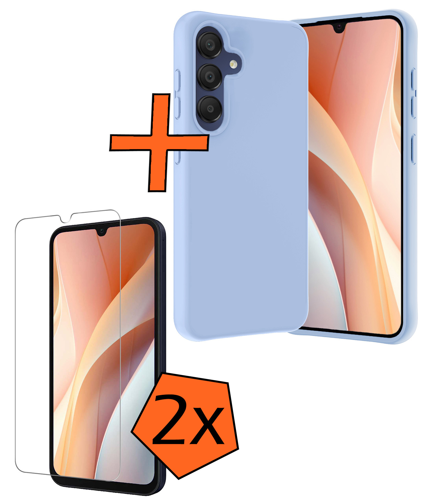 Nomfy Hoesje Geschikt voor Samsung A15 Hoesje Siliconen Cover Case Met 2x Screenprotector - Hoes Geschikt voor Samsung Galaxy A15 Hoes Back Case - Lichtblauw