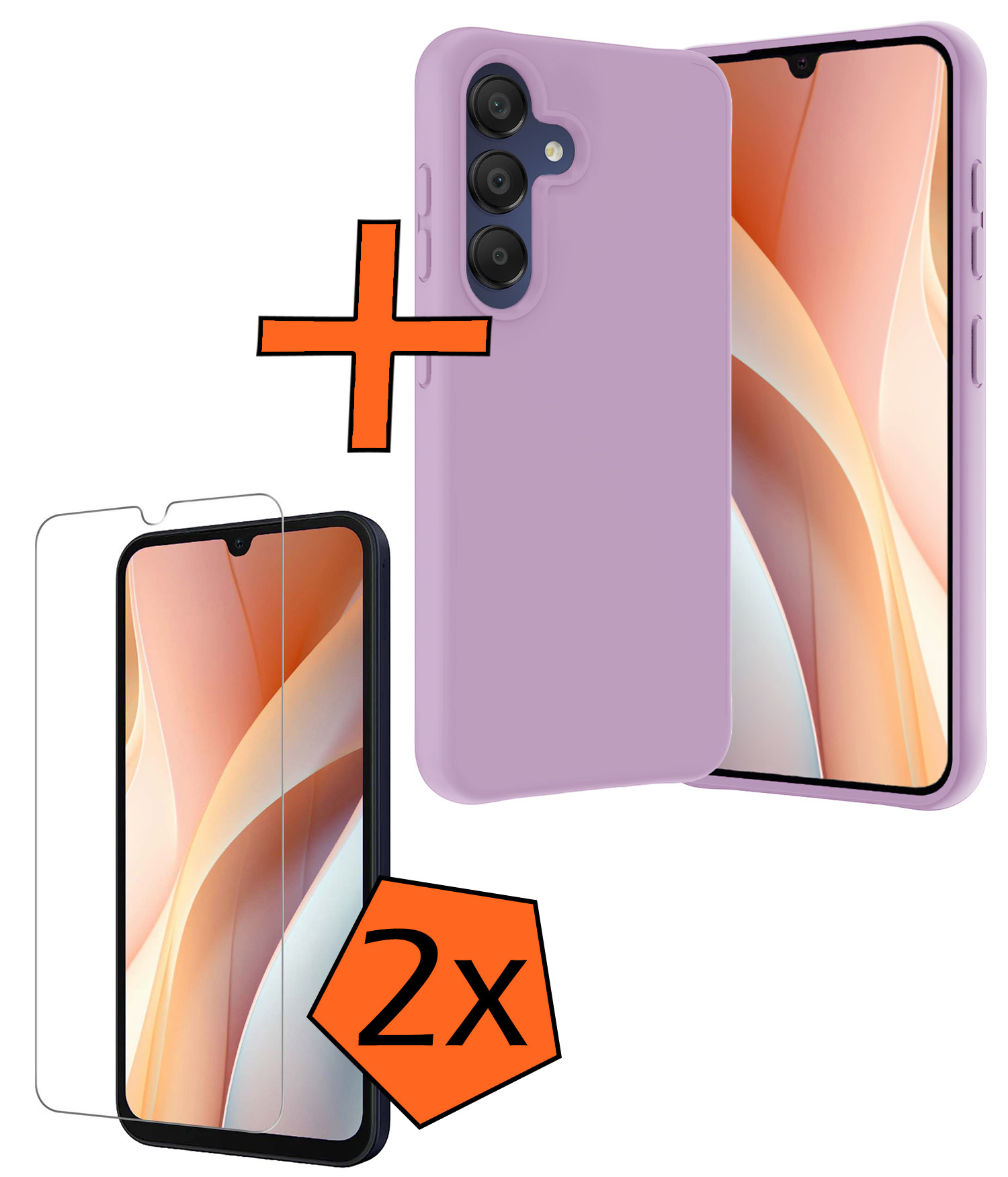 Nomfy Hoesje Geschikt voor Samsung A15 Hoesje Siliconen Cover Case Met 2x Screenprotector - Hoes Geschikt voor Samsung Galaxy A15 Hoes Back Case - Lila
