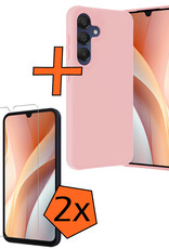 Nomfy Hoesje Geschikt voor Samsung A15 Hoesje Siliconen Cover Case Met 2x Screenprotector - Hoes Geschikt voor Samsung Galaxy A15 Hoes Back Case - Lichtroze