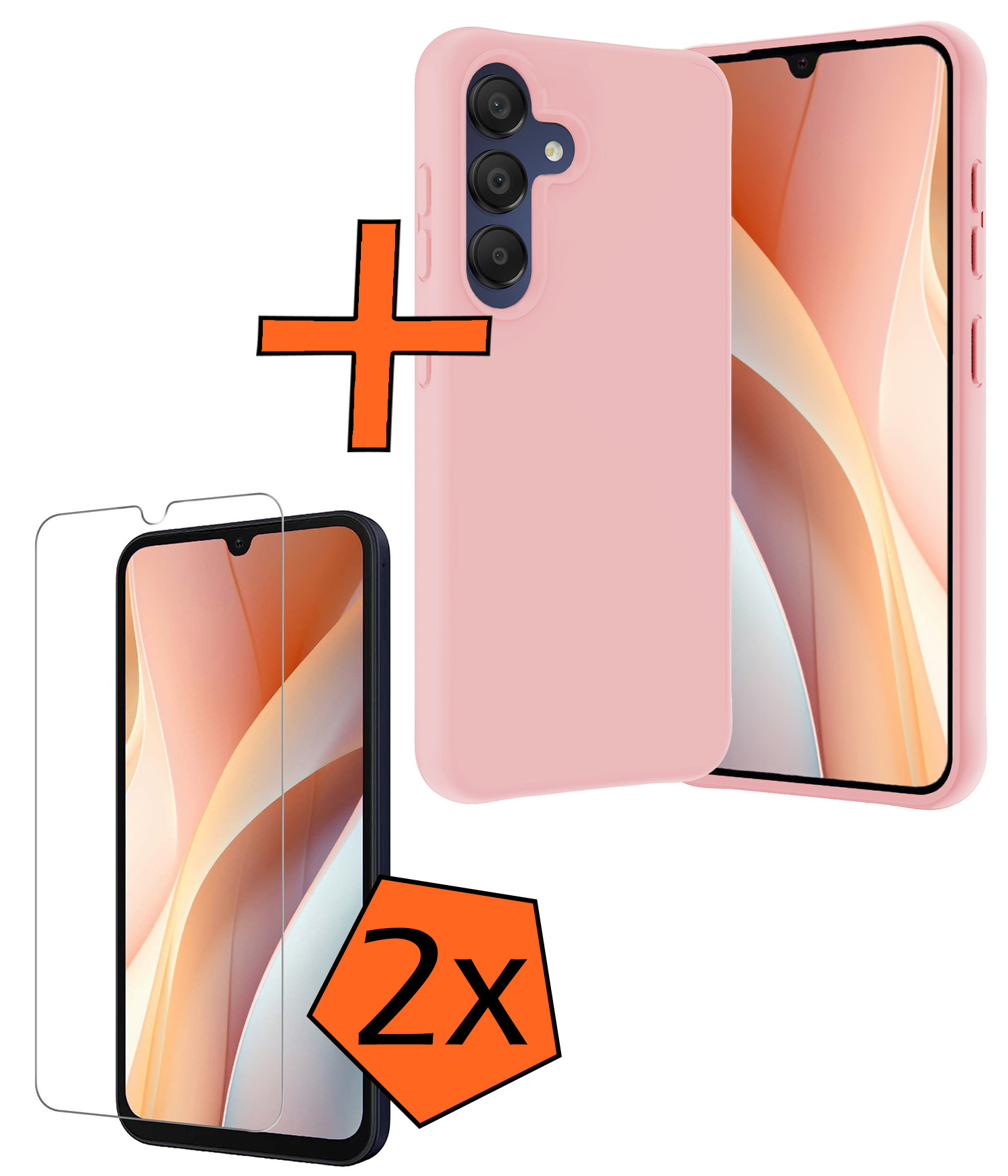 Nomfy Hoesje Geschikt voor Samsung A15 Hoesje Siliconen Cover Case Met 2x Screenprotector - Hoes Geschikt voor Samsung Galaxy A15 Hoes Back Case - Lichtroze