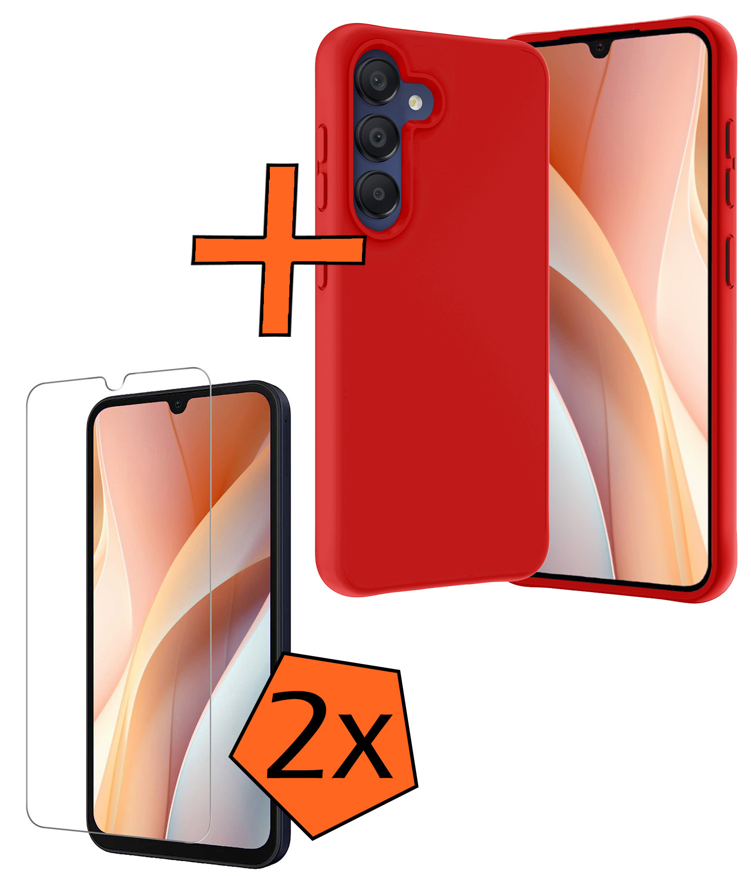 Nomfy Hoesje Geschikt voor Samsung A15 Hoesje Siliconen Cover Case Met 2x Screenprotector - Hoes Geschikt voor Samsung Galaxy A15 Hoes Back Case - Rood