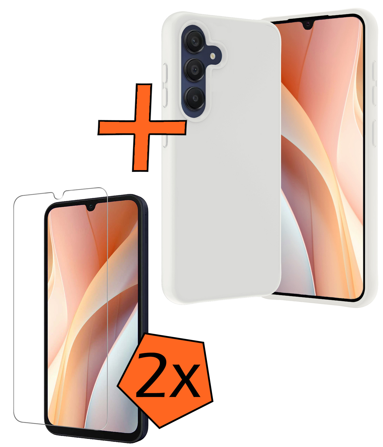 Nomfy Hoesje Geschikt voor Samsung A15 Hoesje Siliconen Cover Case Met 2x Screenprotector - Hoes Geschikt voor Samsung Galaxy A15 Hoes Back Case - Wit