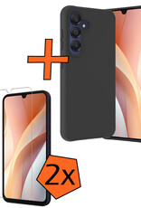 Nomfy Hoesje Geschikt voor Samsung A15 Hoesje Siliconen Cover Case Met 2x Screenprotector - Hoes Geschikt voor Samsung Galaxy A15 Hoes Back Case - Zwart