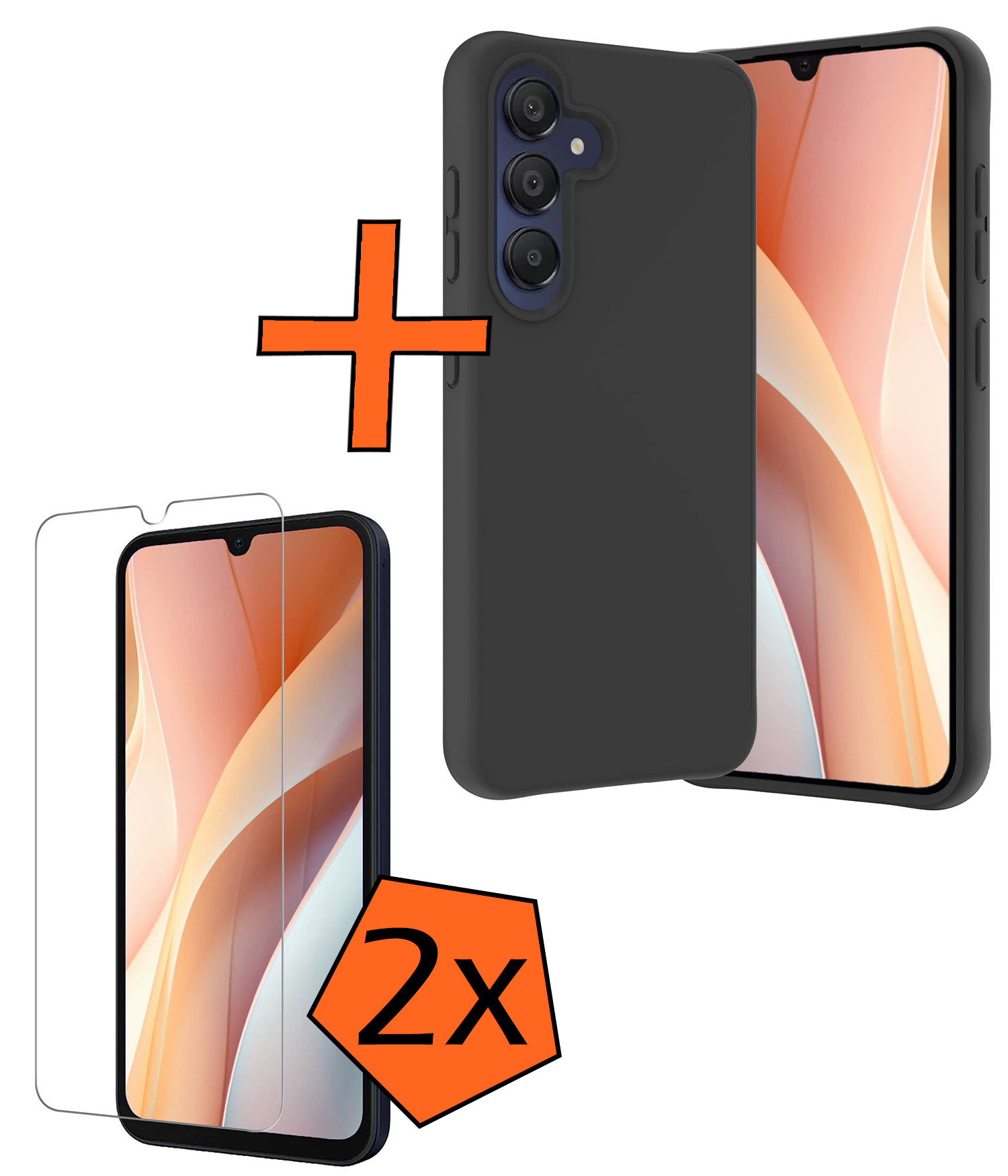 Nomfy Hoesje Geschikt voor Samsung A15 Hoesje Siliconen Cover Case Met 2x Screenprotector - Hoes Geschikt voor Samsung Galaxy A15 Hoes Back Case - Zwart