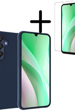 BASEY. Hoes Geschikt voor Samsung A15 Hoesje Siliconen Back Cover Case Met Screenprotector - Hoesje Geschikt voor Samsung Galaxy A15 Hoes Cover Hoesje - Donkerblauw