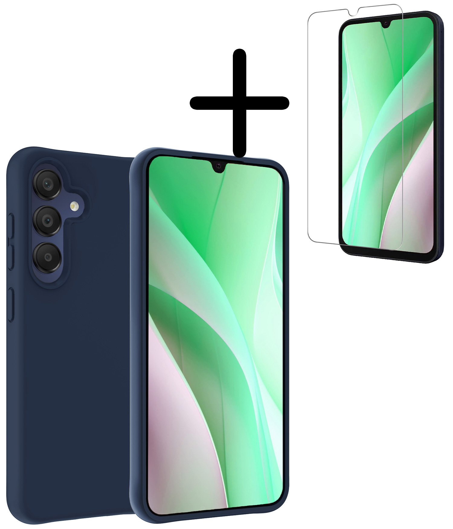 BASEY. Hoes Geschikt voor Samsung A15 Hoesje Siliconen Back Cover Case Met Screenprotector - Hoesje Geschikt voor Samsung Galaxy A15 Hoes Cover Hoesje - Donkerblauw