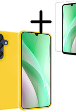 BASEY. Hoes Geschikt voor Samsung A15 Hoesje Siliconen Back Cover Case Met Screenprotector - Hoesje Geschikt voor Samsung Galaxy A15 Hoes Cover Hoesje - Geel