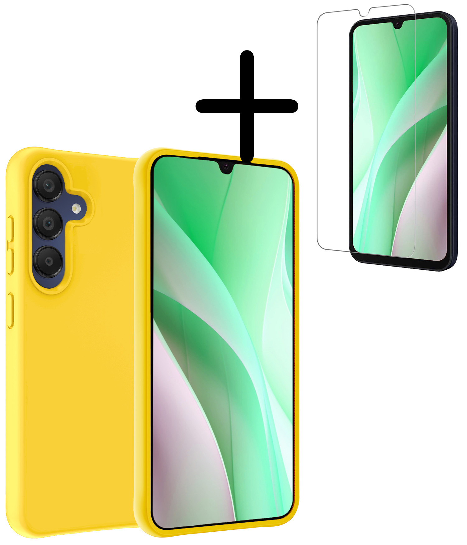 BASEY. Hoes Geschikt voor Samsung A15 Hoesje Siliconen Back Cover Case Met Screenprotector - Hoesje Geschikt voor Samsung Galaxy A15 Hoes Cover Hoesje - Geel