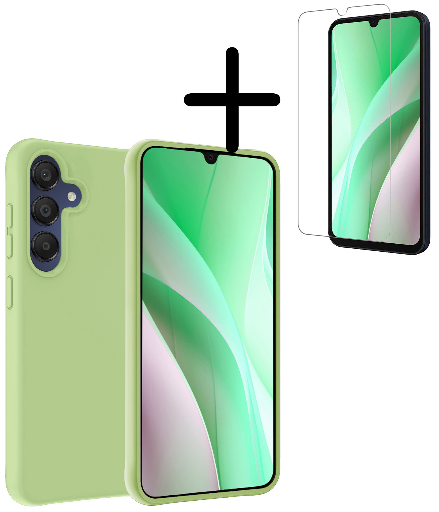 BASEY. Hoes Geschikt voor Samsung A15 Hoesje Siliconen Back Cover Case Met Screenprotector - Hoesje Geschikt voor Samsung Galaxy A15 Hoes Cover Hoesje - Groen