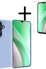 BASEY. Hoes Geschikt voor Samsung A15 Hoesje Siliconen Back Cover Case Met Screenprotector - Hoesje Geschikt voor Samsung Galaxy A15 Hoes Cover Hoesje - Lichtblauw
