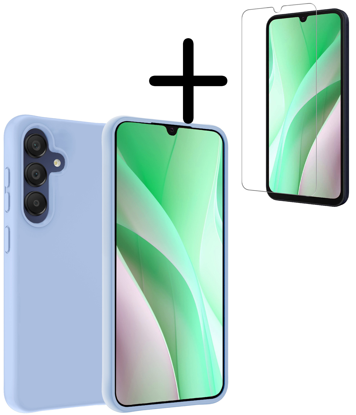 BASEY. Hoes Geschikt voor Samsung A15 Hoesje Siliconen Back Cover Case Met Screenprotector - Hoesje Geschikt voor Samsung Galaxy A15 Hoes Cover Hoesje - Lichtblauw
