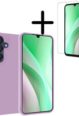 BASEY. Hoes Geschikt voor Samsung A15 Hoesje Siliconen Back Cover Case Met Screenprotector - Hoesje Geschikt voor Samsung Galaxy A15 Hoes Cover Hoesje - Lila
