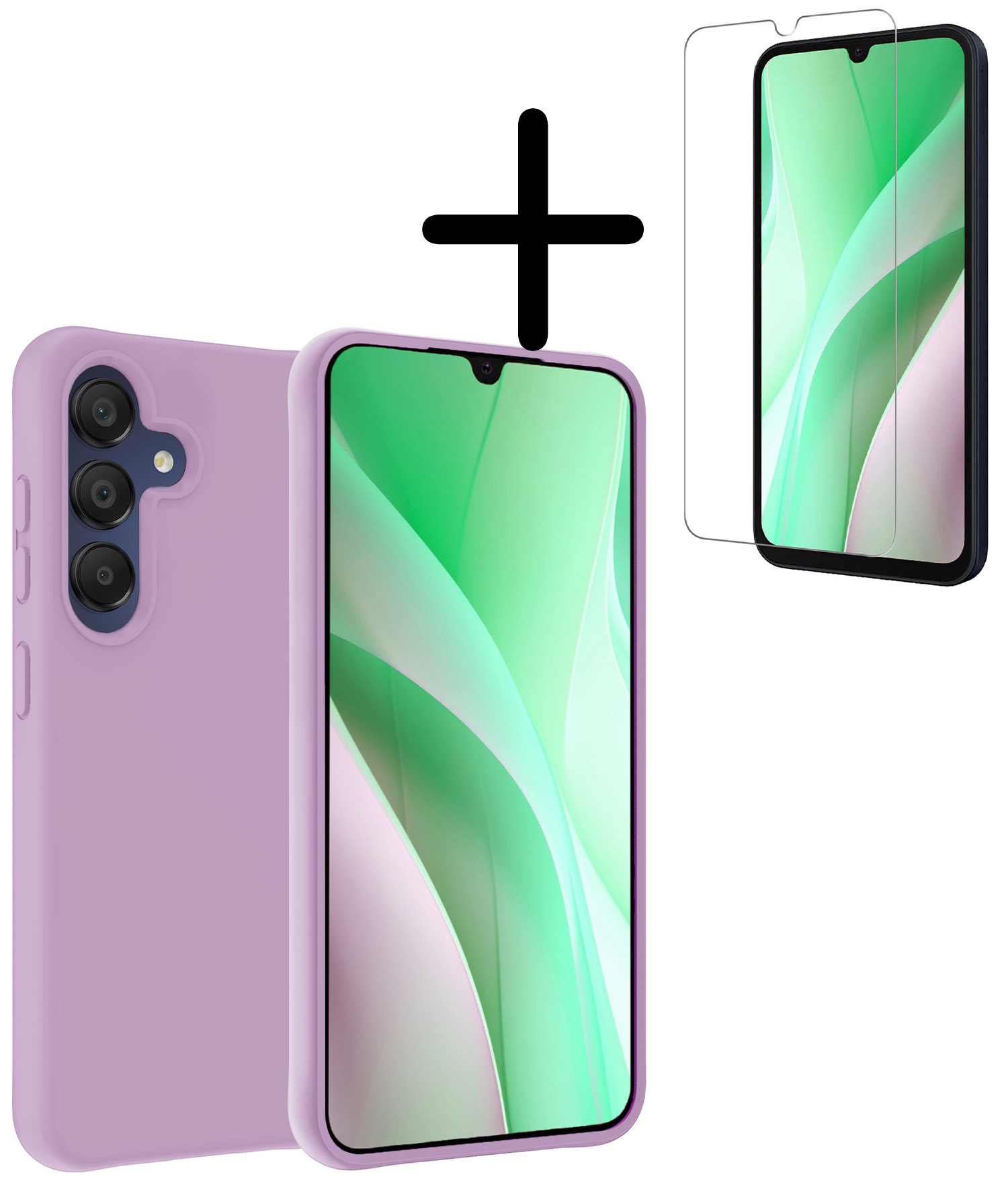 BASEY. Hoes Geschikt voor Samsung A15 Hoesje Siliconen Back Cover Case Met Screenprotector - Hoesje Geschikt voor Samsung Galaxy A15 Hoes Cover Hoesje - Lila