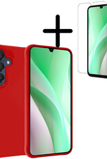 BASEY. Hoes Geschikt voor Samsung A15 Hoesje Siliconen Back Cover Case Met Screenprotector - Hoesje Geschikt voor Samsung Galaxy A15 Hoes Cover Hoesje - Rood