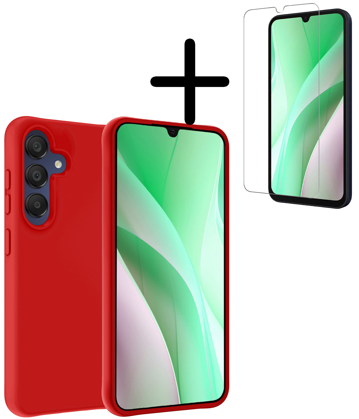 BASEY. Hoes Geschikt voor Samsung A15 Hoesje Siliconen Back Cover Case Met Screenprotector - Hoesje Geschikt voor Samsung Galaxy A15 Hoes Cover Hoesje - Rood