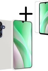 BASEY. Hoes Geschikt voor Samsung A15 Hoesje Siliconen Back Cover Case Met Screenprotector - Hoesje Geschikt voor Samsung Galaxy A15 Hoes Cover Hoesje - Wit