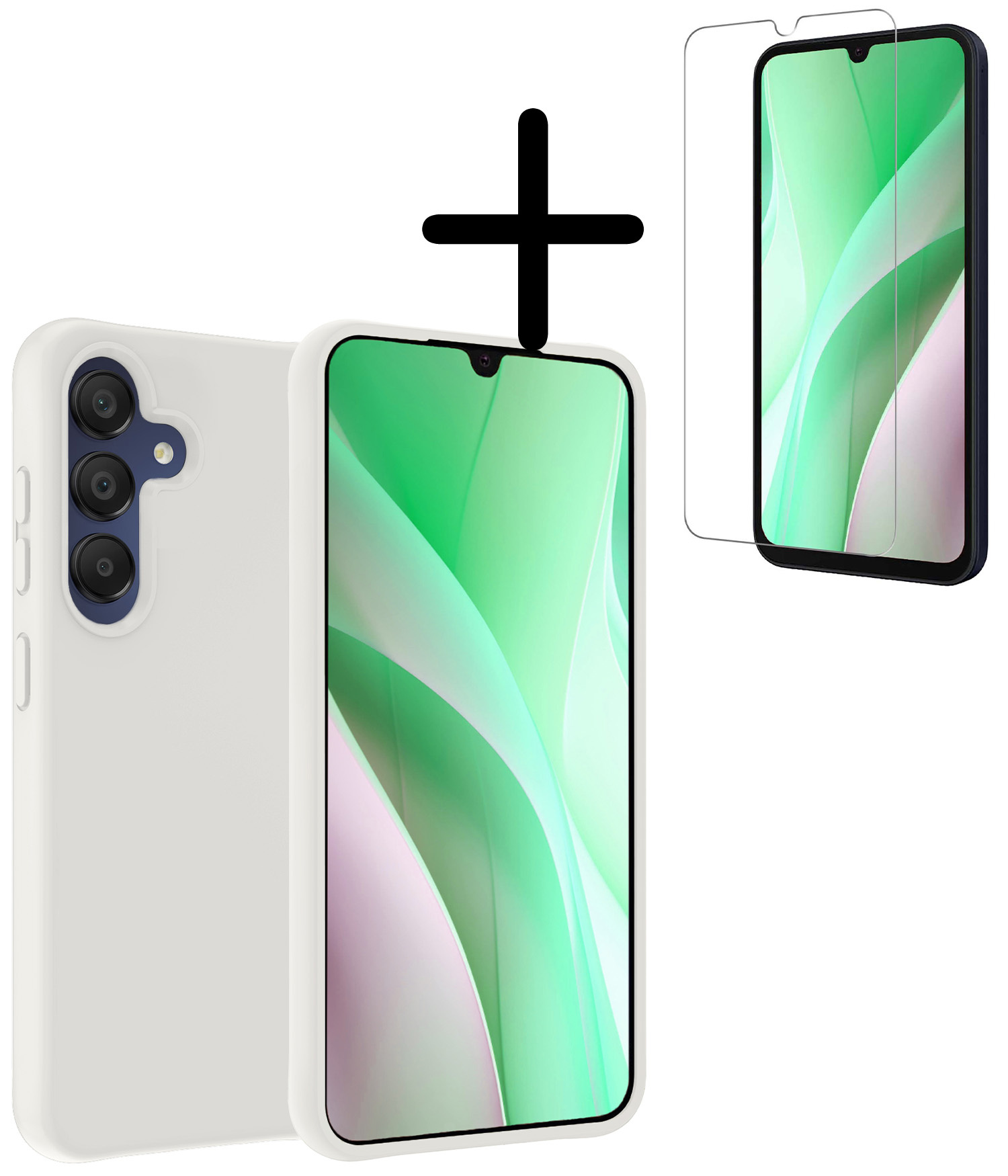 BASEY. Hoes Geschikt voor Samsung A15 Hoesje Siliconen Back Cover Case Met Screenprotector - Hoesje Geschikt voor Samsung Galaxy A15 Hoes Cover Hoesje - Wit