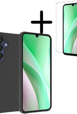 BASEY. Hoes Geschikt voor Samsung A15 Hoesje Siliconen Back Cover Case Met Screenprotector - Hoesje Geschikt voor Samsung Galaxy A15 Hoes Cover Hoesje - Zwart