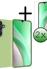 BASEY. Hoes Geschikt voor Samsung A15 Hoesje Siliconen Back Cover Case Met 2x Screenprotector - Hoesje Geschikt voor Samsung Galaxy A15 Hoes Cover Hoesje - Groen