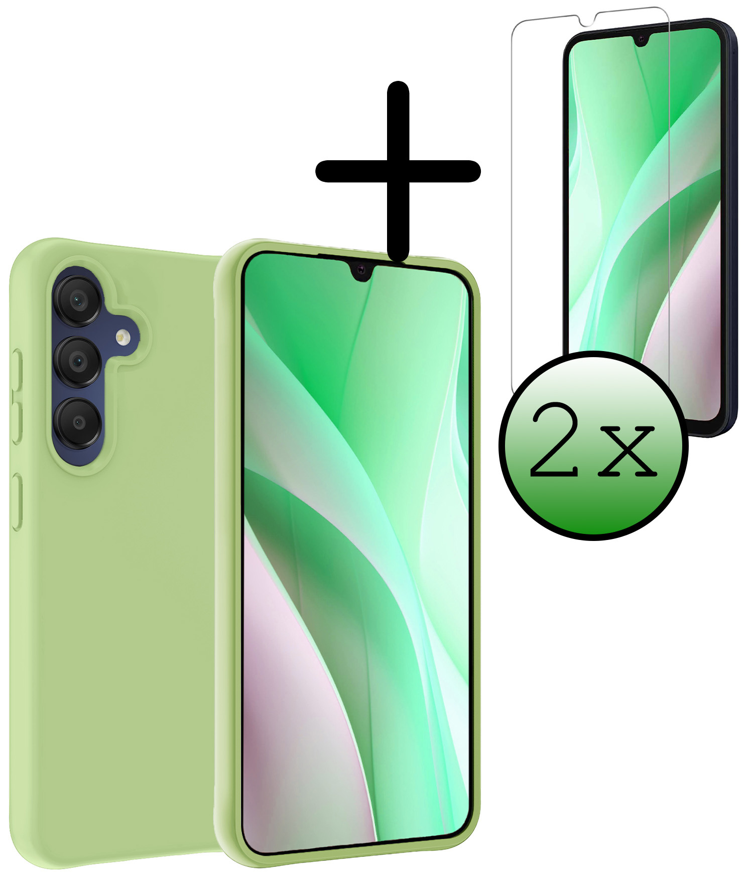 BASEY. Hoes Geschikt voor Samsung A15 Hoesje Siliconen Back Cover Case Met 2x Screenprotector - Hoesje Geschikt voor Samsung Galaxy A15 Hoes Cover Hoesje - Groen