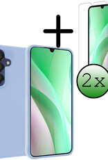 BASEY. Hoes Geschikt voor Samsung A15 Hoesje Siliconen Back Cover Case Met 2x Screenprotector - Hoesje Geschikt voor Samsung Galaxy A15 Hoes Cover Hoesje - Lichtblauw