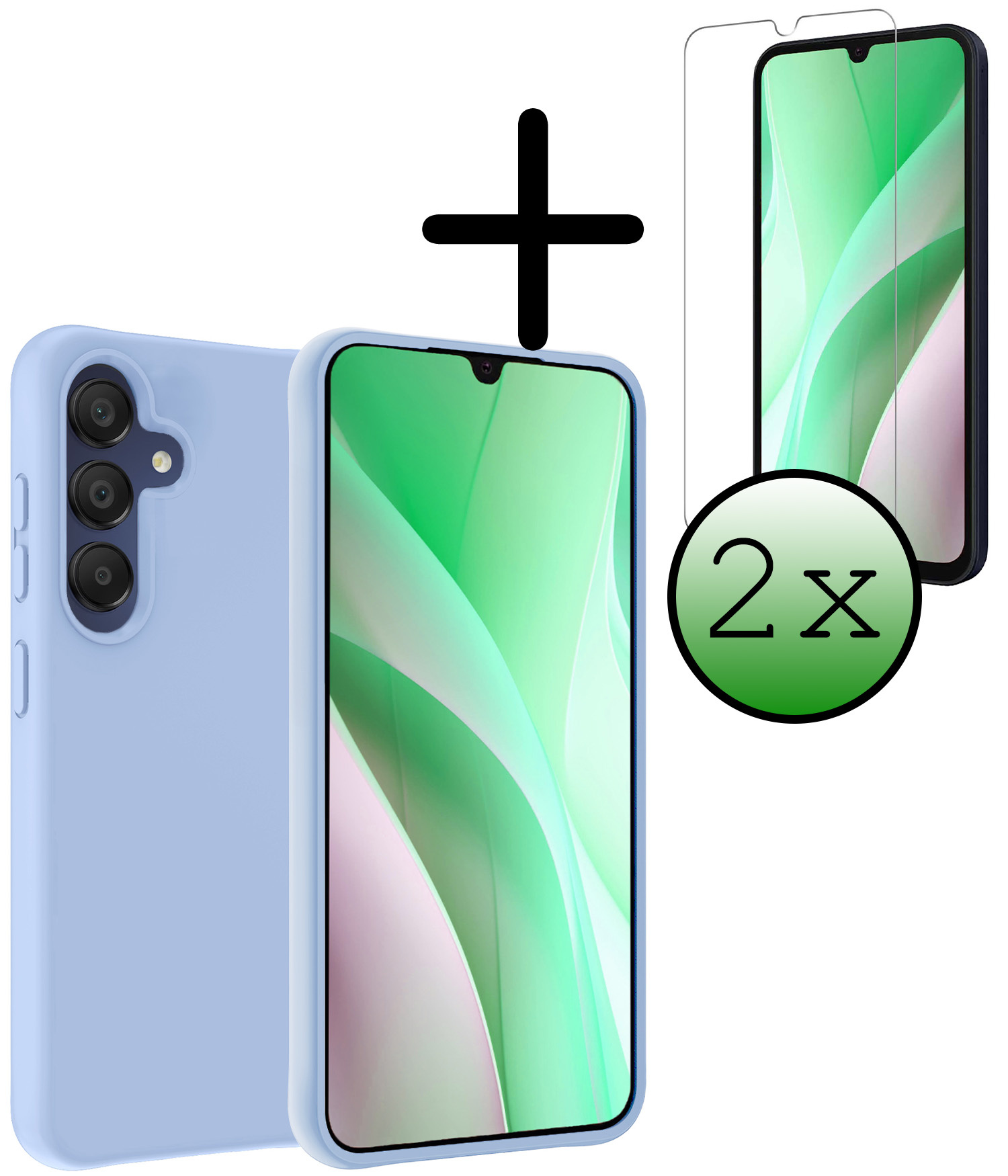 BASEY. Hoes Geschikt voor Samsung A15 Hoesje Siliconen Back Cover Case Met 2x Screenprotector - Hoesje Geschikt voor Samsung Galaxy A15 Hoes Cover Hoesje - Lichtblauw