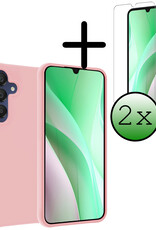 BASEY. Hoes Geschikt voor Samsung A15 Hoesje Siliconen Back Cover Case Met 2x Screenprotector - Hoesje Geschikt voor Samsung Galaxy A15 Hoes Cover Hoesje - Lichtroze