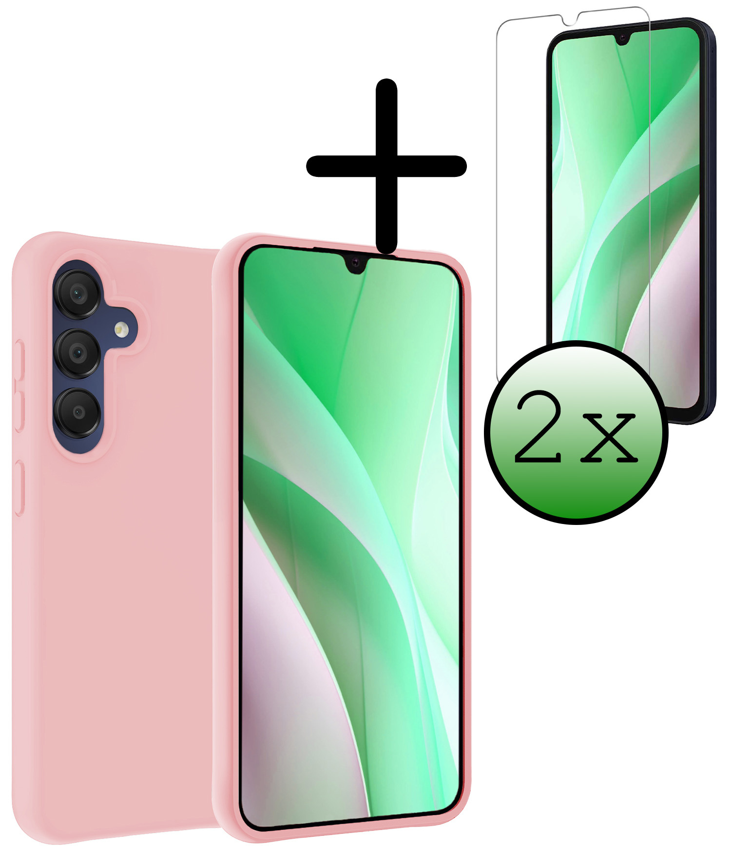 BASEY. Hoes Geschikt voor Samsung A15 Hoesje Siliconen Back Cover Case Met 2x Screenprotector - Hoesje Geschikt voor Samsung Galaxy A15 Hoes Cover Hoesje - Lichtroze