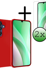 BASEY. Hoes Geschikt voor Samsung A15 Hoesje Siliconen Back Cover Case Met 2x Screenprotector - Hoesje Geschikt voor Samsung Galaxy A15 Hoes Cover Hoesje - Rood