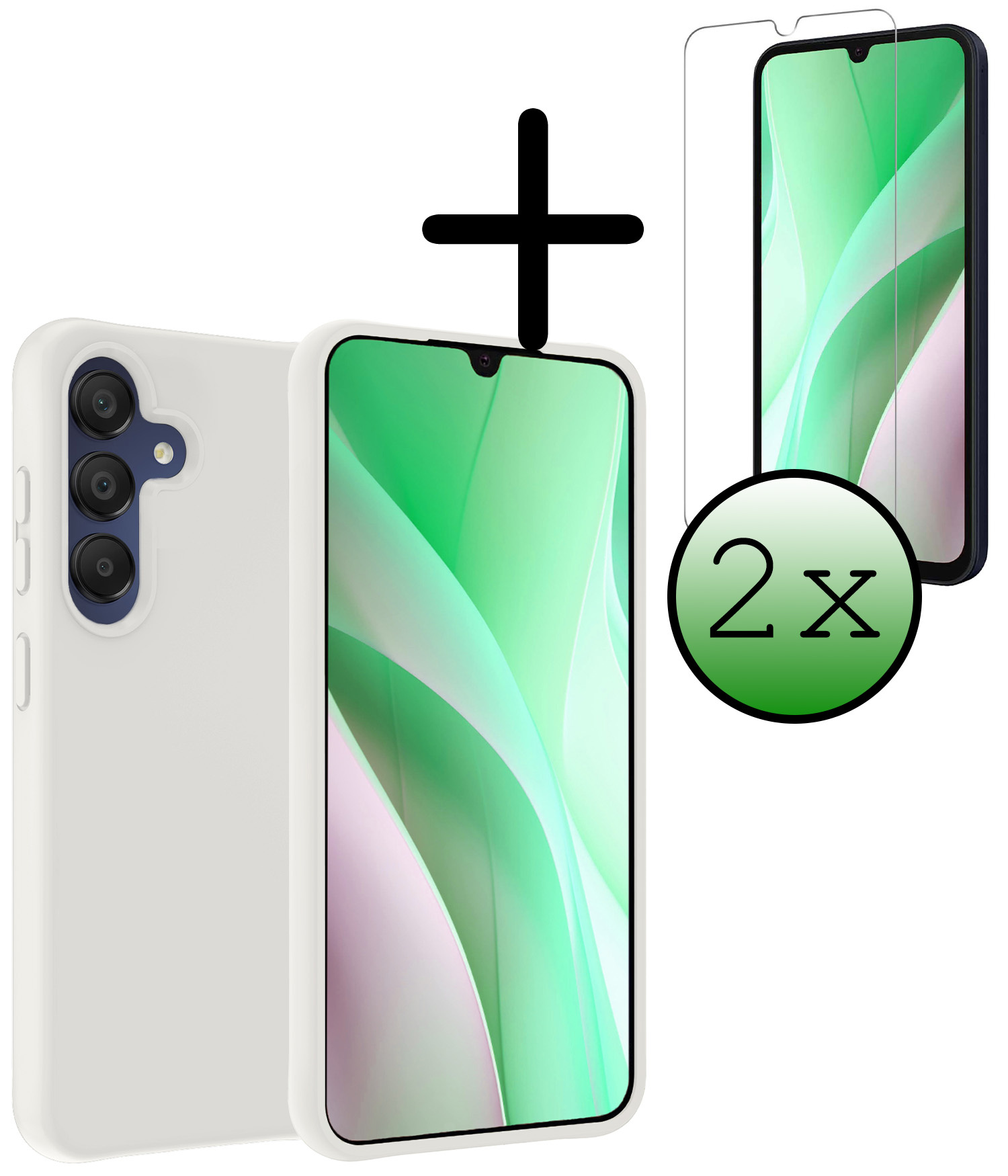 BASEY. Hoes Geschikt voor Samsung A15 Hoesje Siliconen Back Cover Case Met 2x Screenprotector - Hoesje Geschikt voor Samsung Galaxy A15 Hoes Cover Hoesje - Wit