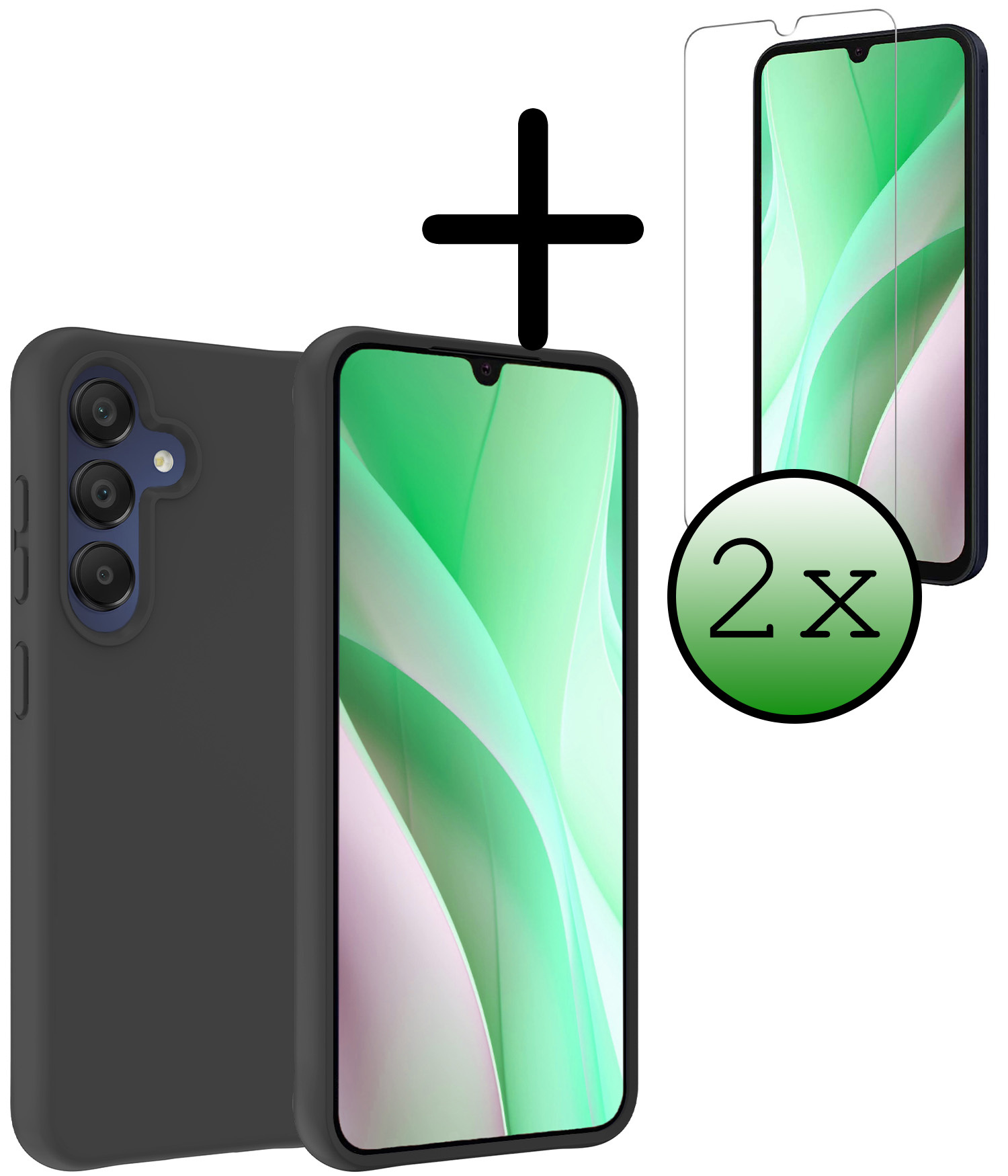 BASEY. Hoes Geschikt voor Samsung A15 Hoesje Siliconen Back Cover Case Met 2x Screenprotector - Hoesje Geschikt voor Samsung Galaxy A15 Hoes Cover Hoesje - Zwart