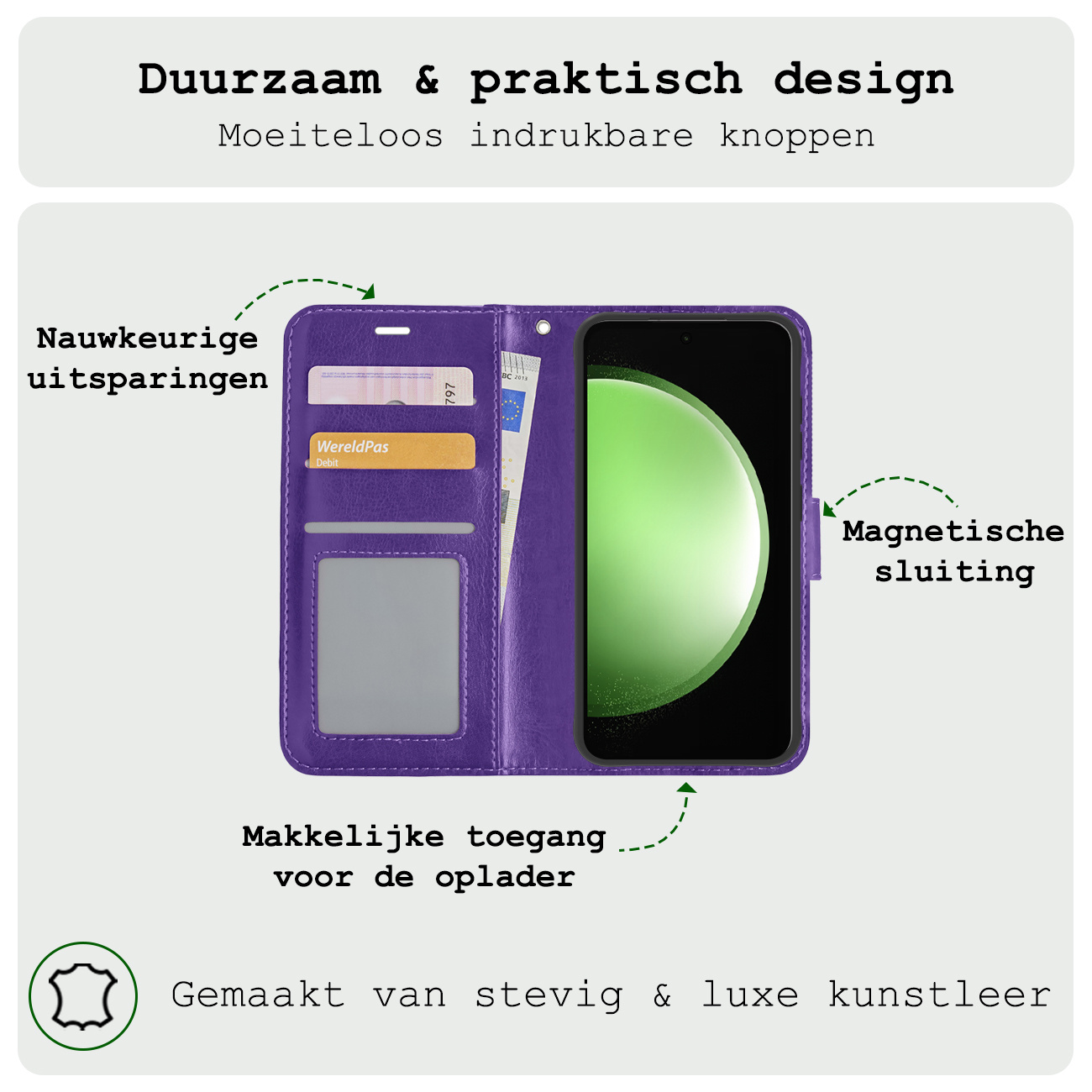 BASEY. Hoes Geschikt voor Samsung S23 FE Hoesje Bookcase Hoes Flip Case Book Cover - Hoesje Geschikt voor Samsung Galaxy S23 FE Hoes Book Case Hoesje - Paars