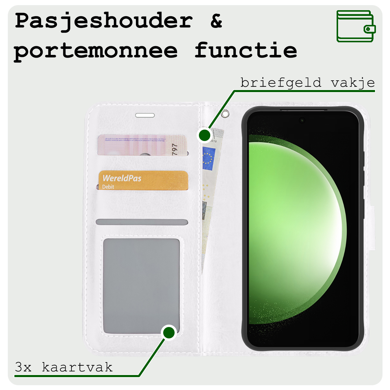 BASEY. Hoes Geschikt voor Samsung S23 FE Hoesje Bookcase Hoes Flip Case Book Cover - Hoesje Geschikt voor Samsung Galaxy S23 FE Hoes Book Case Hoesje - Wit