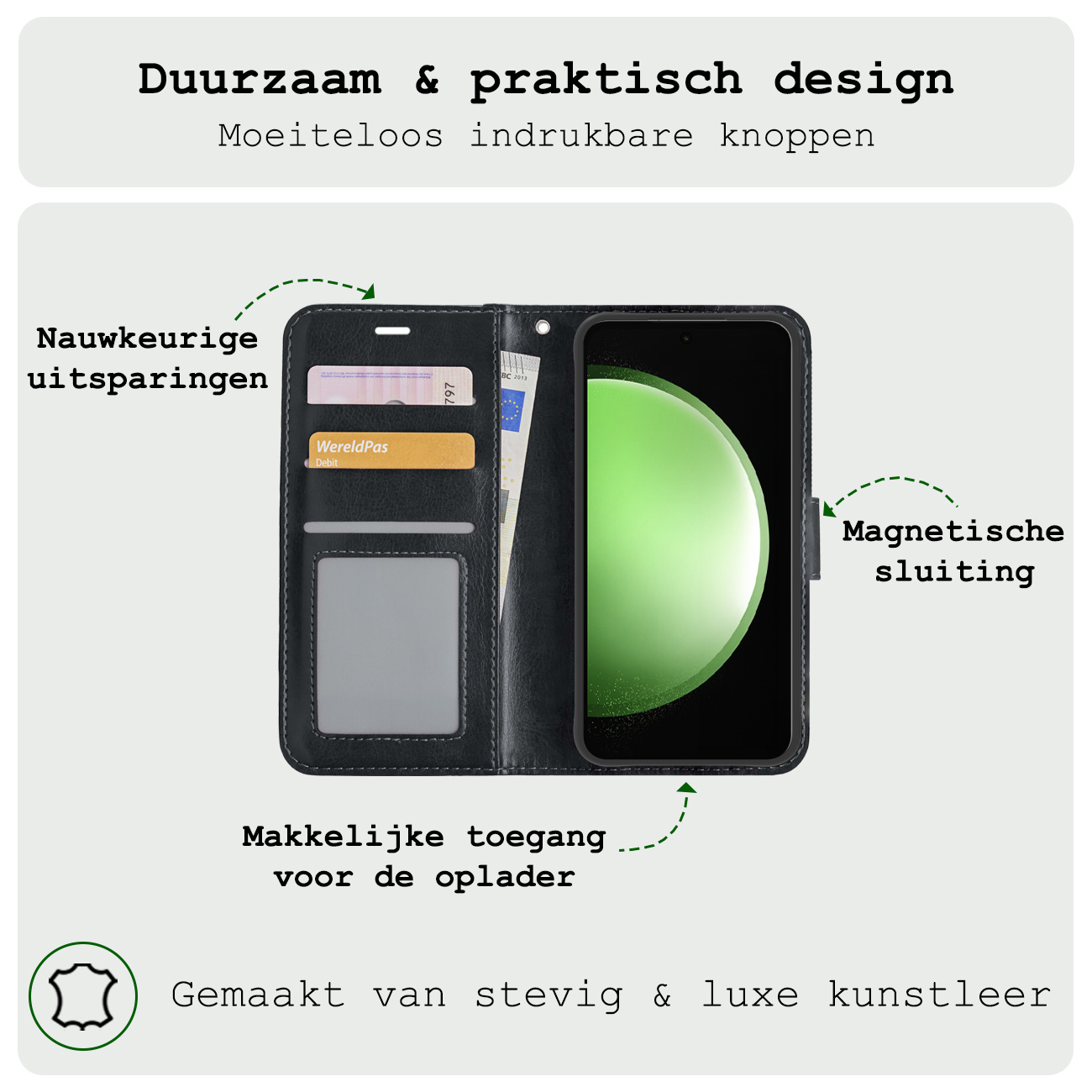 BASEY. Hoes Geschikt voor Samsung S23 FE Hoesje Bookcase Hoes Flip Case Book Cover - Hoesje Geschikt voor Samsung Galaxy S23 FE Hoes Book Case Hoesje - Zwart