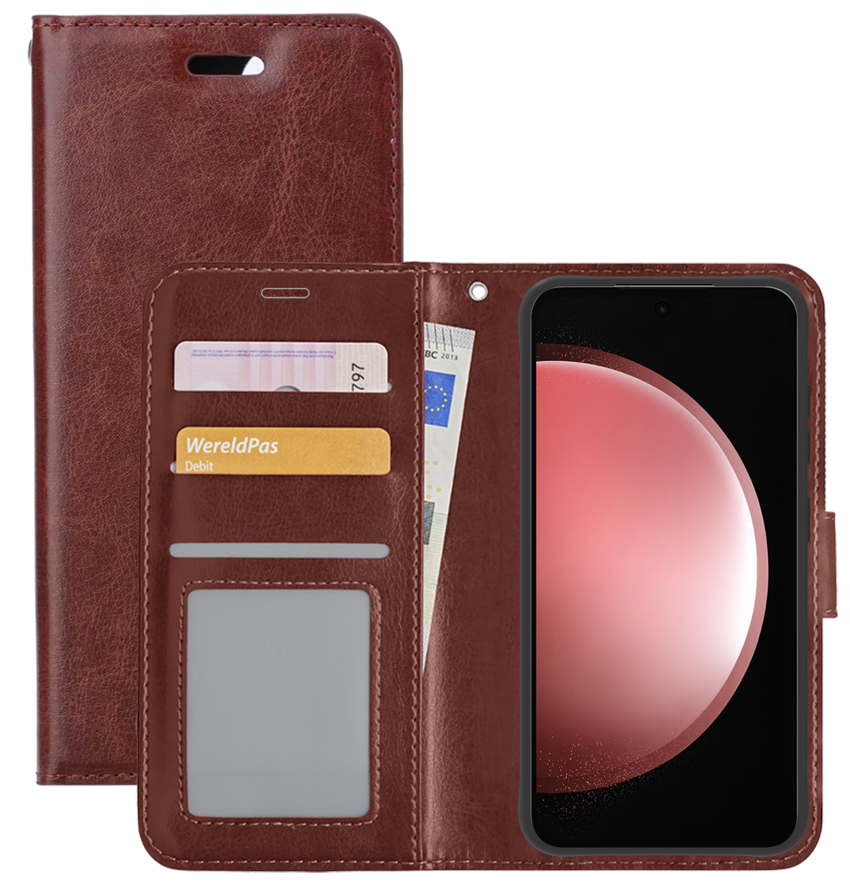 NoXx Hoes Geschikt voor Samsung S23 FE Hoesje Book Case Hoes Flip Cover Wallet Bookcase - Bruin