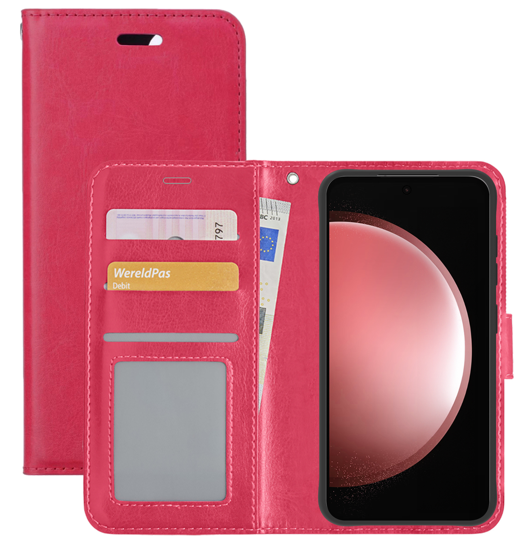 NoXx Hoes Geschikt voor Samsung S23 FE Hoesje Book Case Hoes Flip Cover Wallet Bookcase - Donkerroze