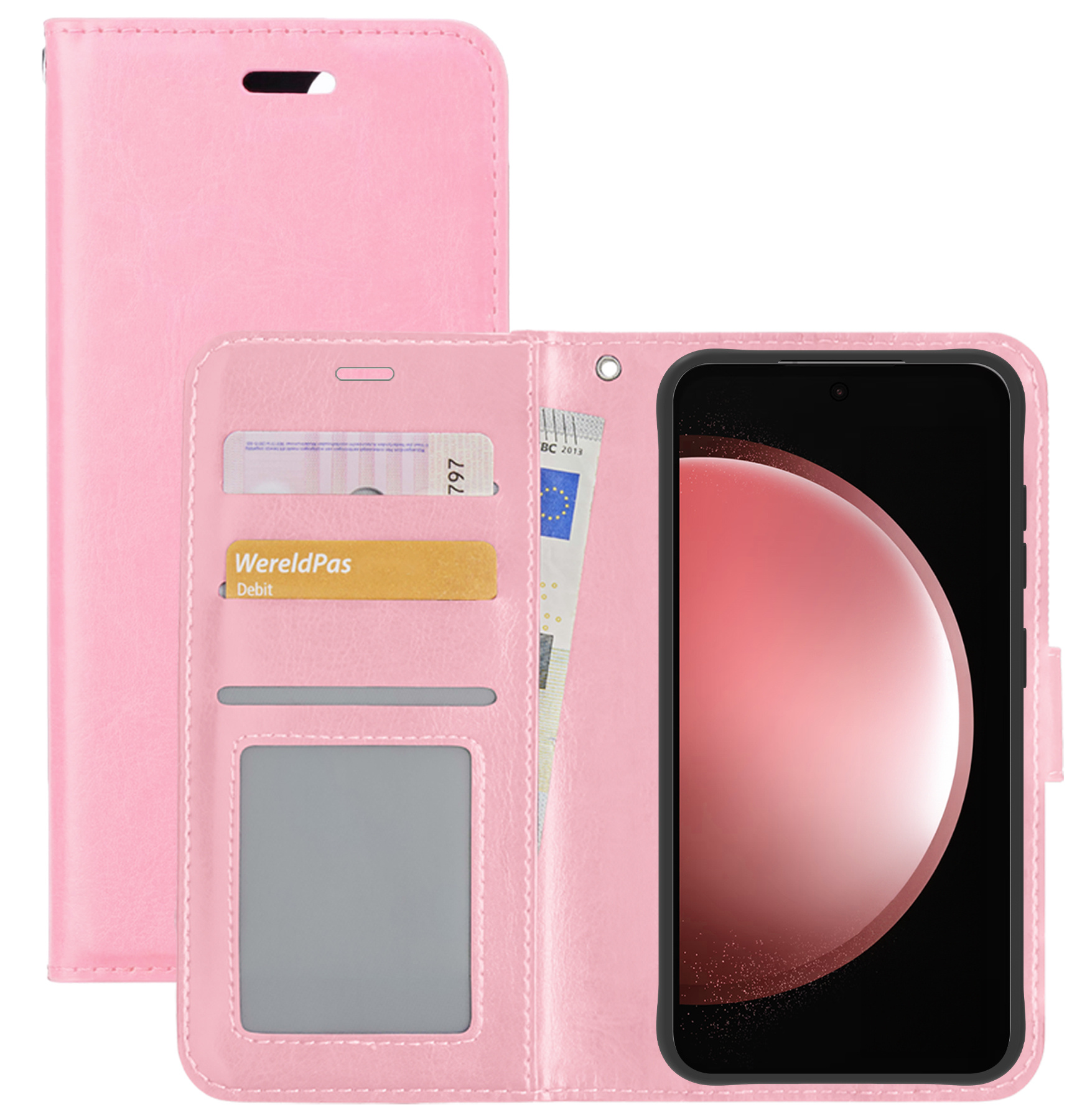 NoXx Hoes Geschikt voor Samsung S23 FE Hoesje Book Case Hoes Flip Cover Wallet Bookcase - Lichtroze