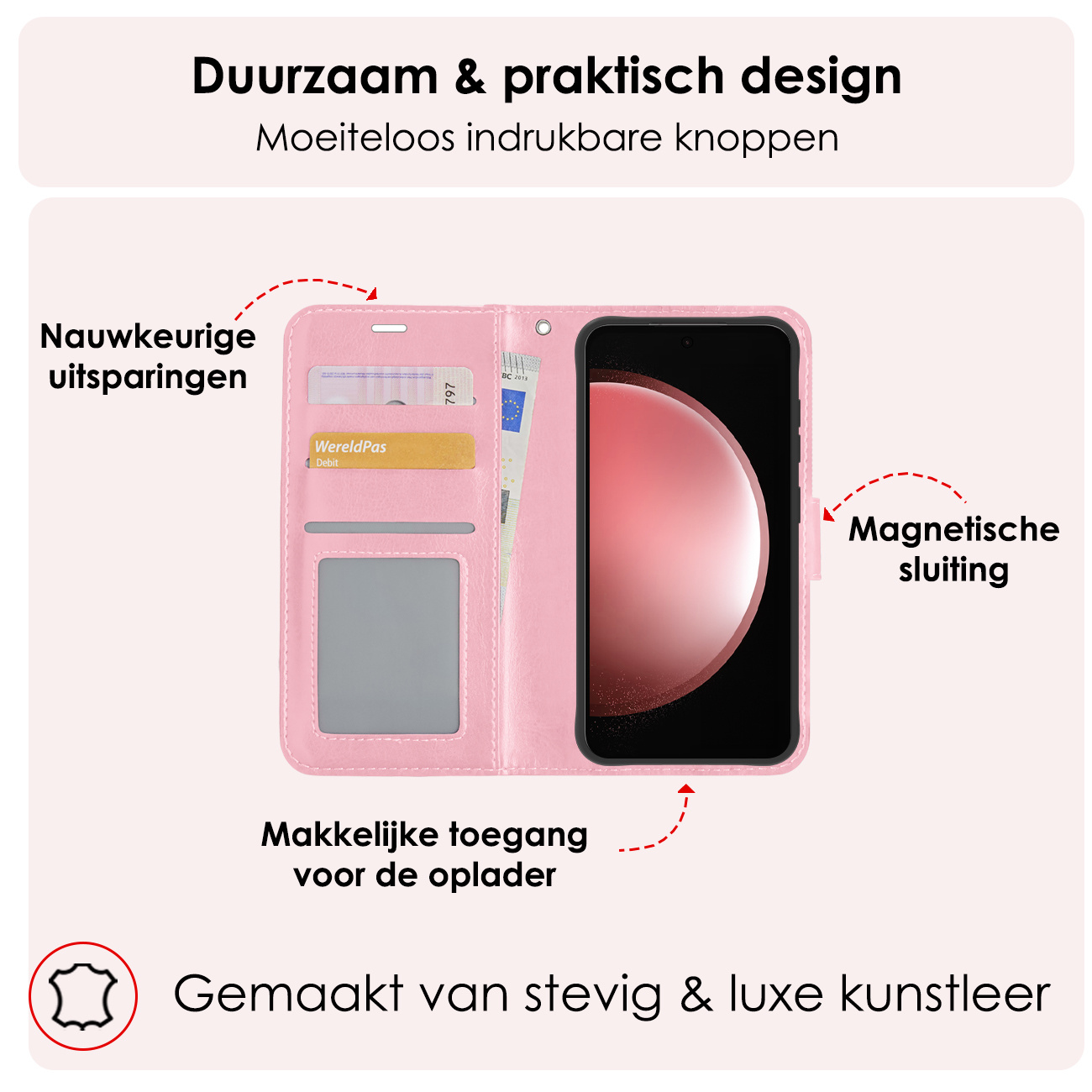 NoXx Hoes Geschikt voor Samsung S23 FE Hoesje Book Case Hoes Flip Cover Wallet Bookcase - Lichtroze