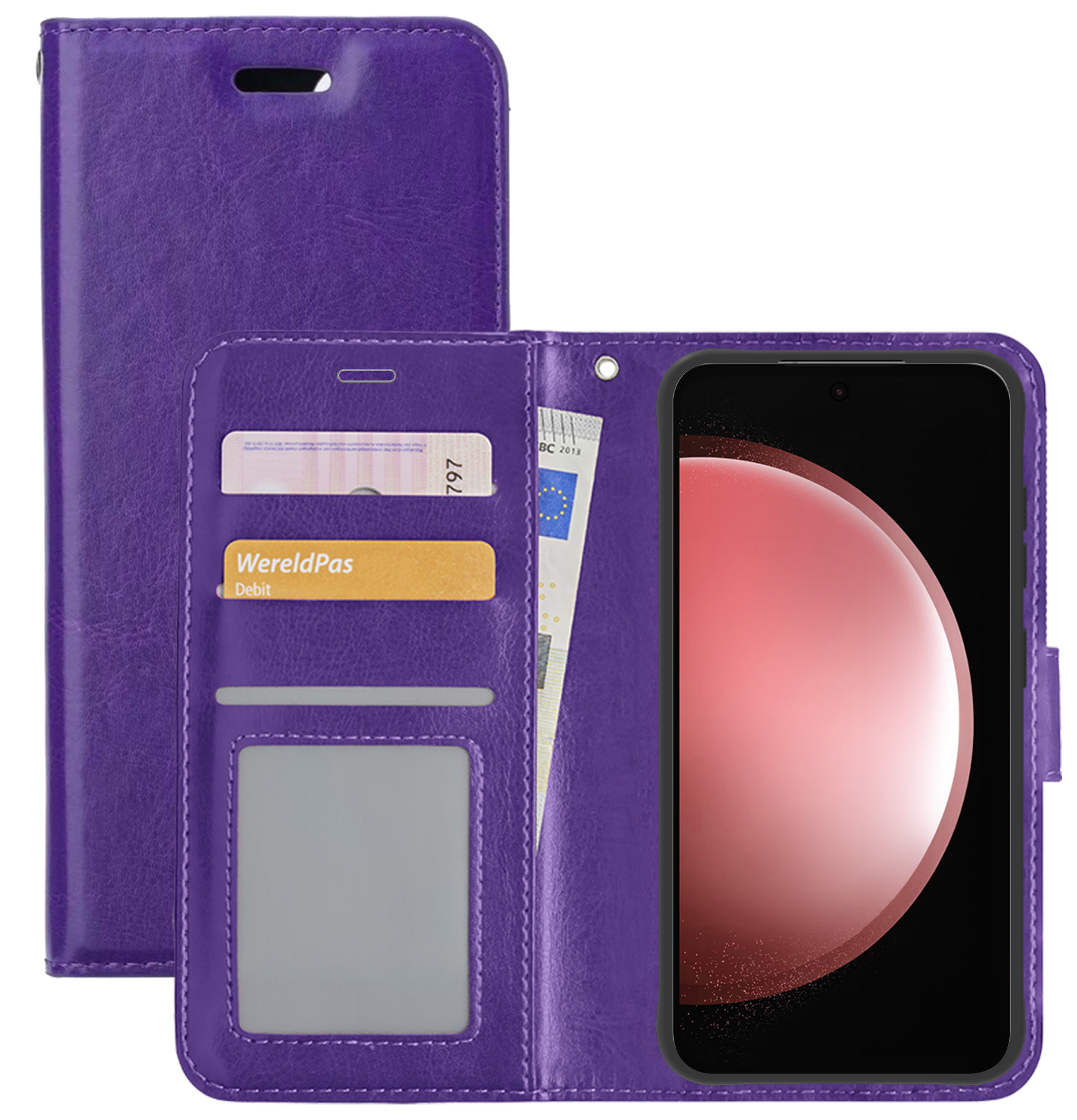 NoXx Hoes Geschikt voor Samsung S23 FE Hoesje Book Case Hoes Flip Cover Wallet Bookcase - Paars