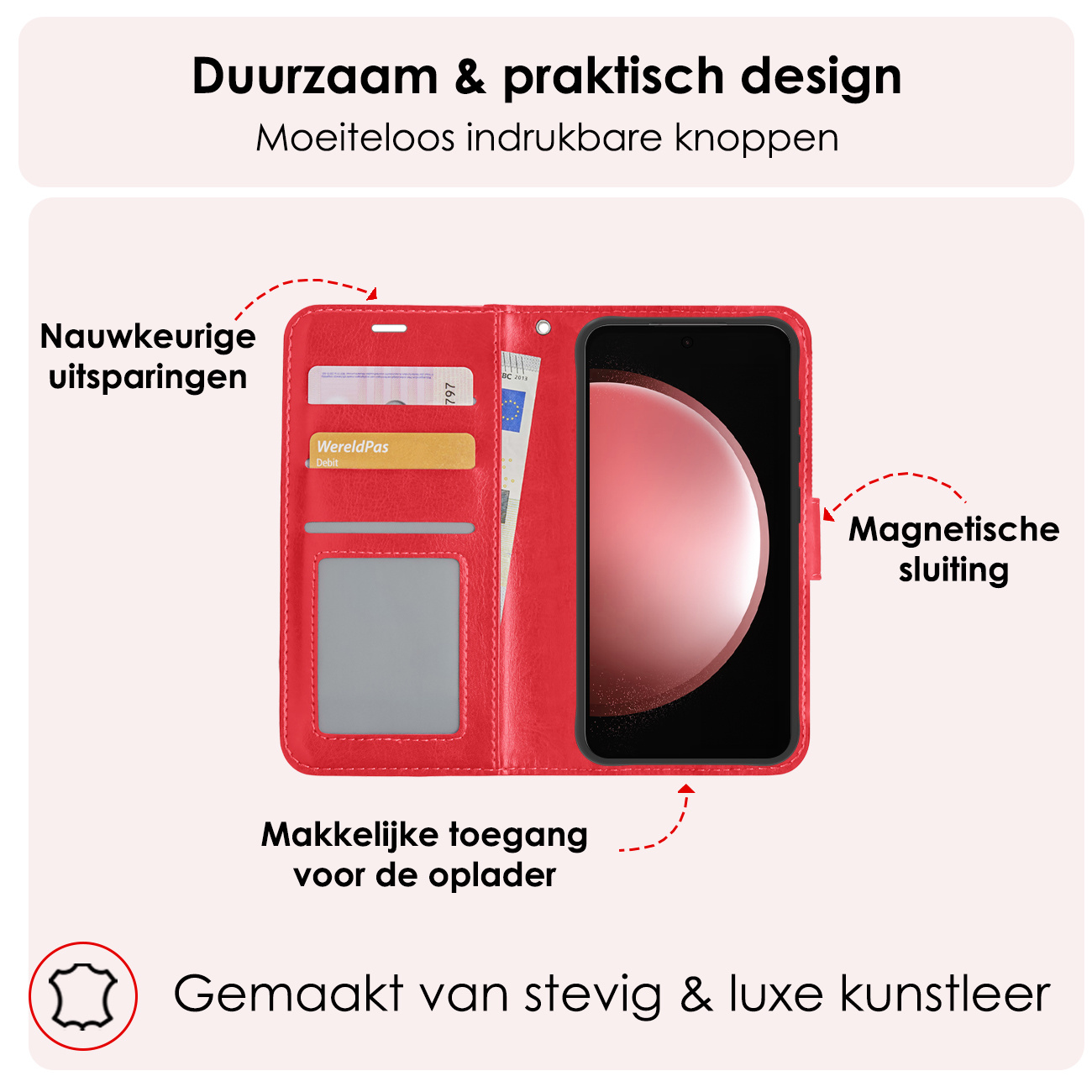 NoXx Hoes Geschikt voor Samsung S23 FE Hoesje Book Case Hoes Flip Cover Wallet Bookcase - Rood