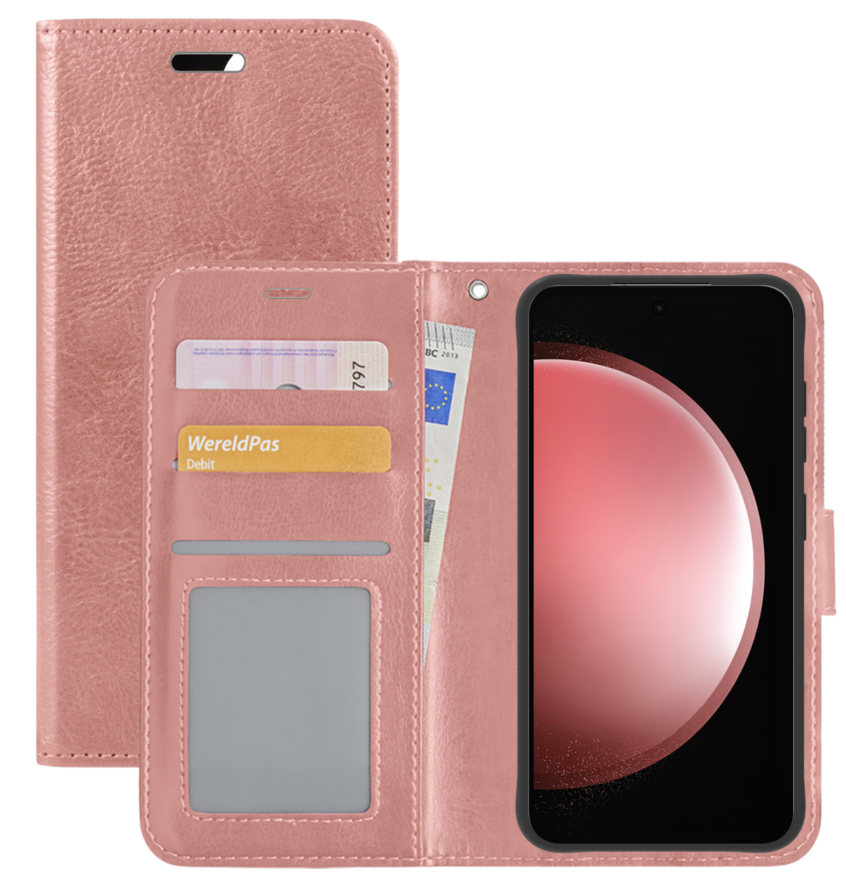 NoXx Hoes Geschikt voor Samsung S23 FE Hoesje Book Case Hoes Flip Cover Wallet Bookcase - Rosé goud