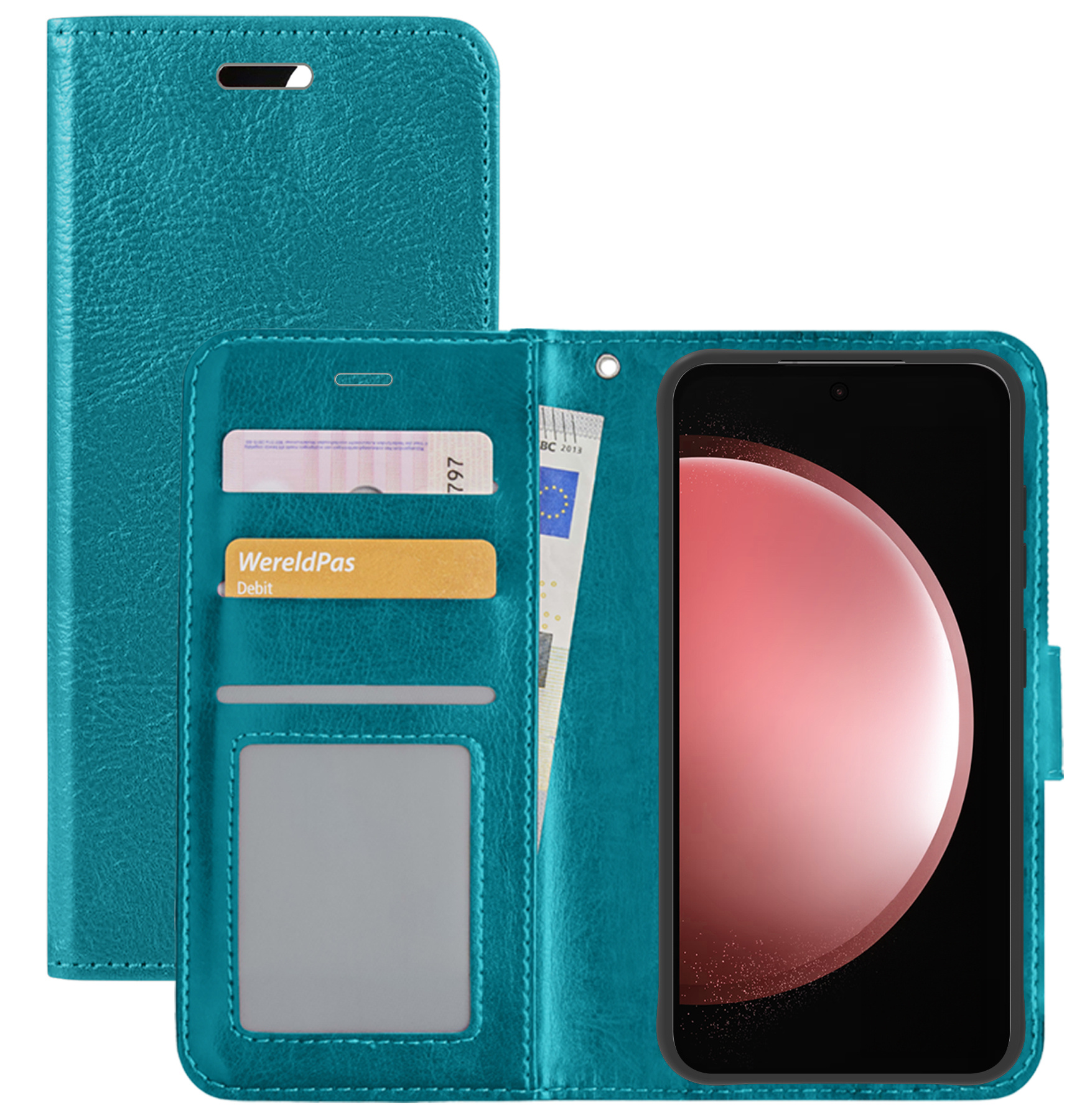 NoXx Hoes Geschikt voor Samsung S23 FE Hoesje Book Case Hoes Flip Cover Wallet Bookcase - Turquoise