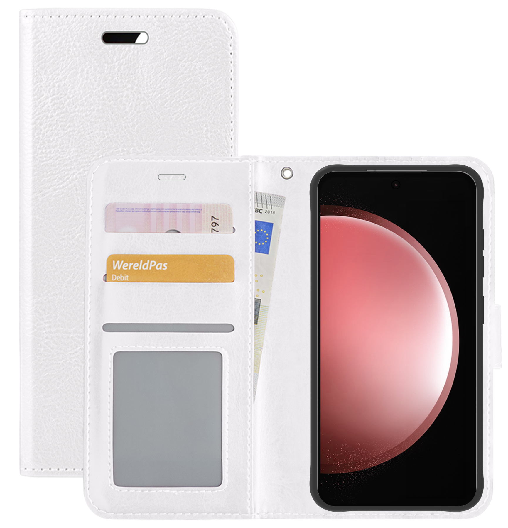 NoXx Hoes Geschikt voor Samsung S23 FE Hoesje Book Case Hoes Flip Cover Wallet Bookcase - Wit