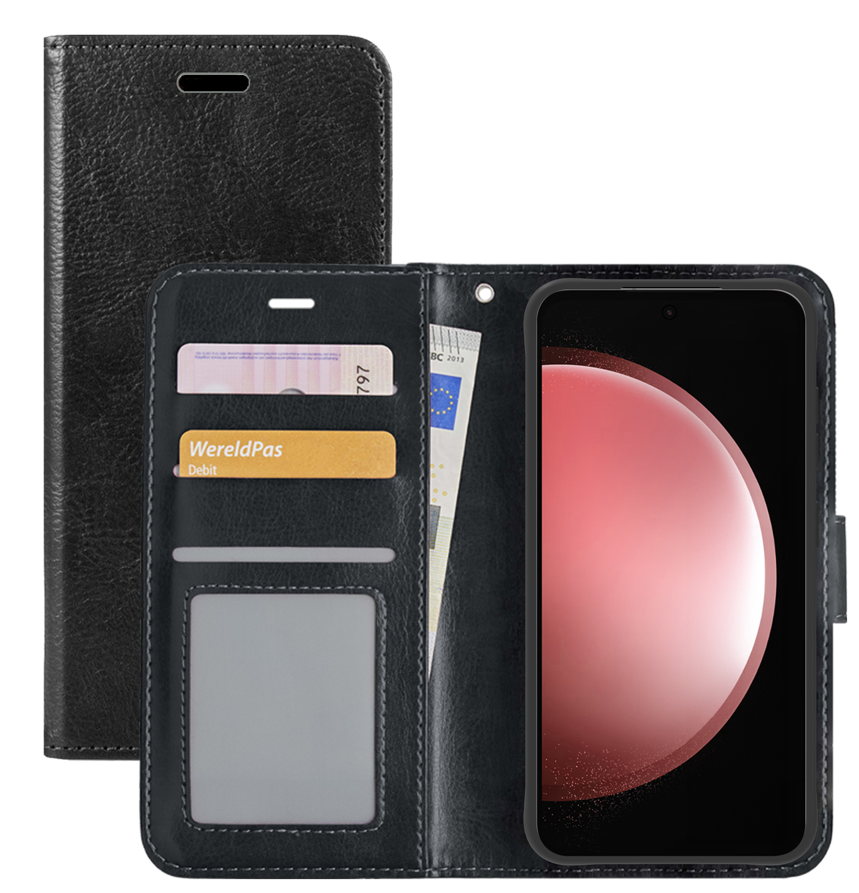 NoXx Hoes Geschikt voor Samsung S23 FE Hoesje Book Case Hoes Flip Cover Wallet Bookcase - Zwart