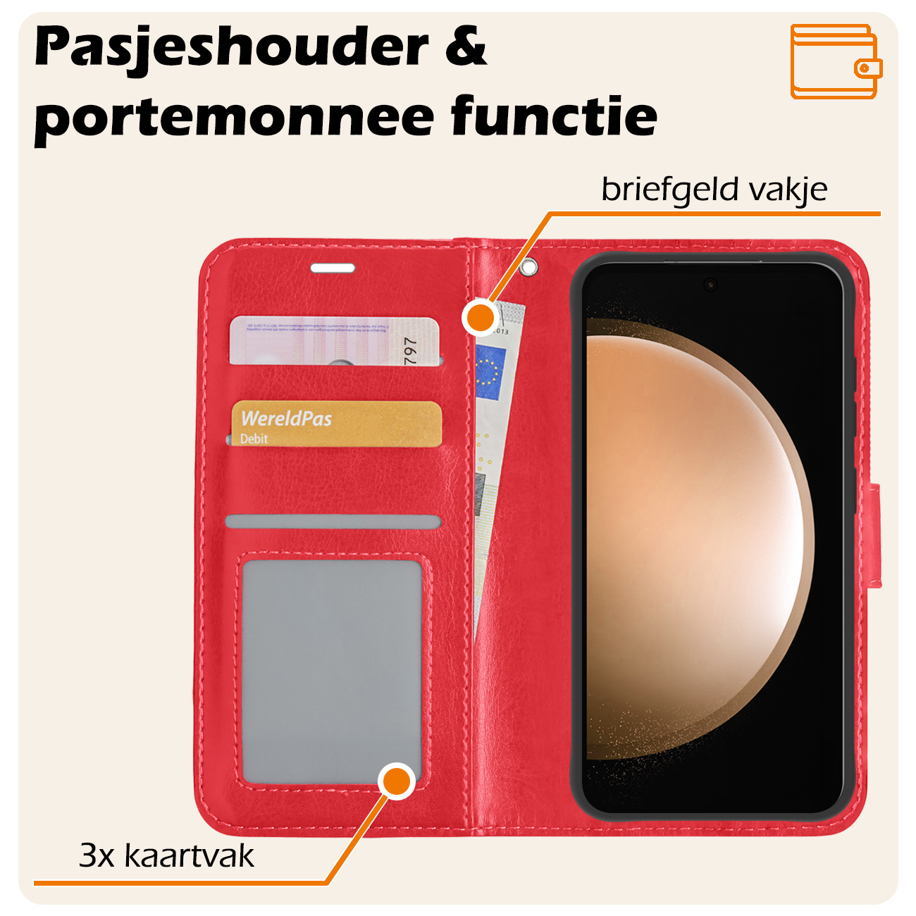 Nomfy Hoesje Geschikt voor Samsung S23 FE Hoes Bookcase Flipcase Book Cover - Hoes Geschikt voor Samsung Galaxy S23 FE Hoesje Book Case - Rood