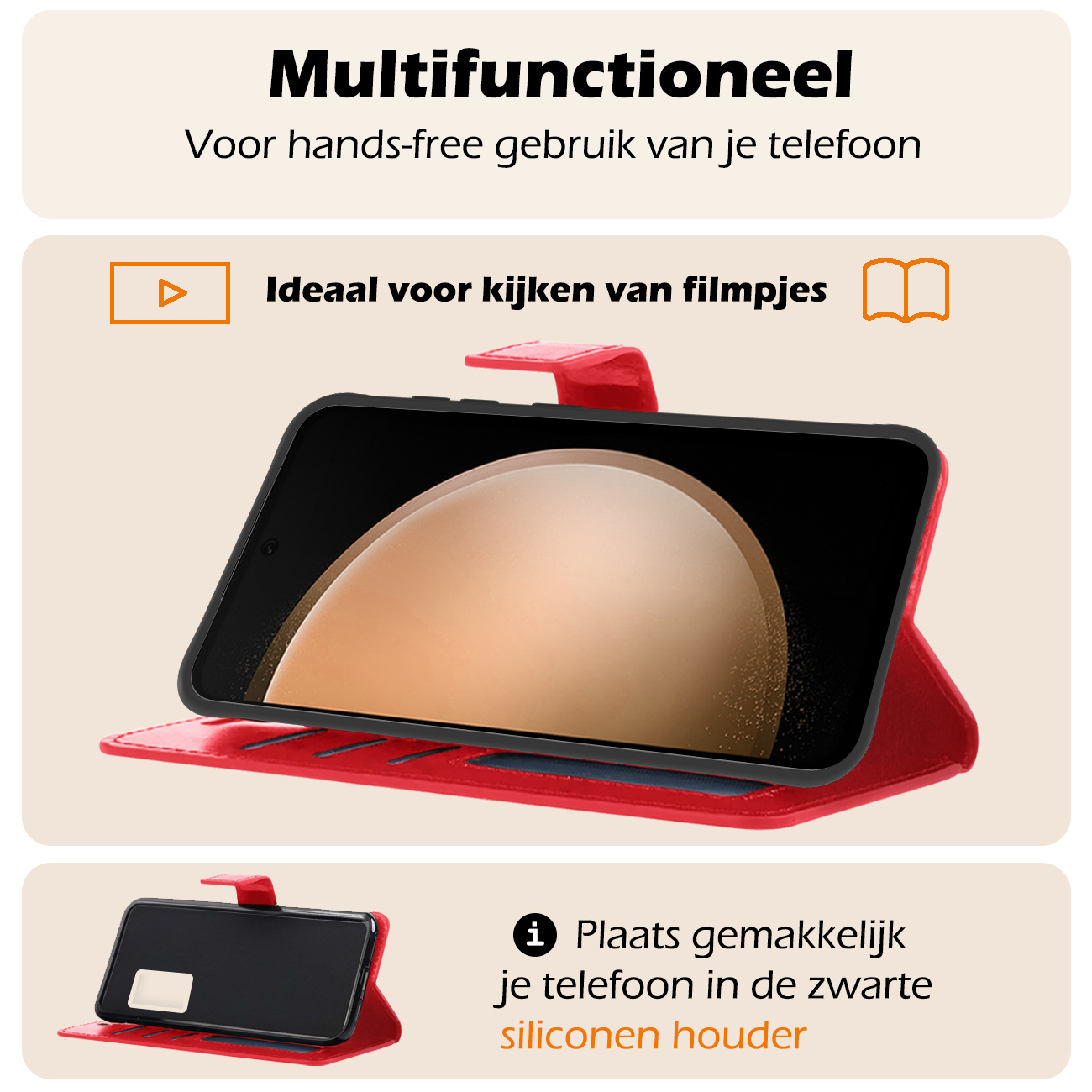 Nomfy Hoesje Geschikt voor Samsung S23 FE Hoes Bookcase Flipcase Book Cover - Hoes Geschikt voor Samsung Galaxy S23 FE Hoesje Book Case - Rood