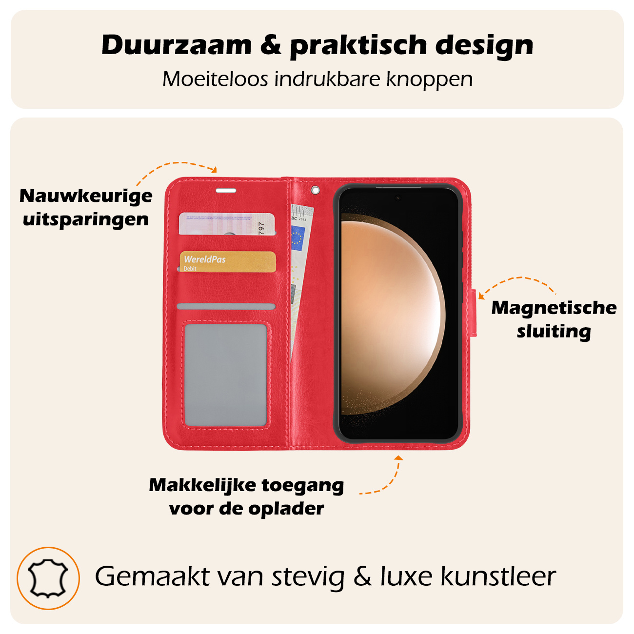 Nomfy Hoesje Geschikt voor Samsung S23 FE Hoes Bookcase Flipcase Book Cover - Hoes Geschikt voor Samsung Galaxy S23 FE Hoesje Book Case - Rood