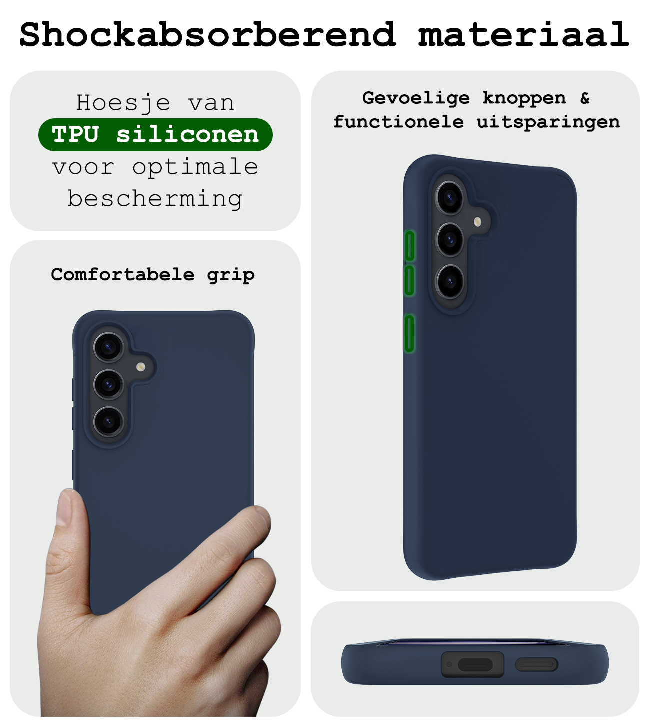 BASEY. Hoes Geschikt voor Samsung S23 FE Hoesje Siliconen Back Cover Case Met Screenprotector - Hoesje Geschikt voor Samsung Galaxy S23 FE Hoes Cover Hoesje - Donkerblauw