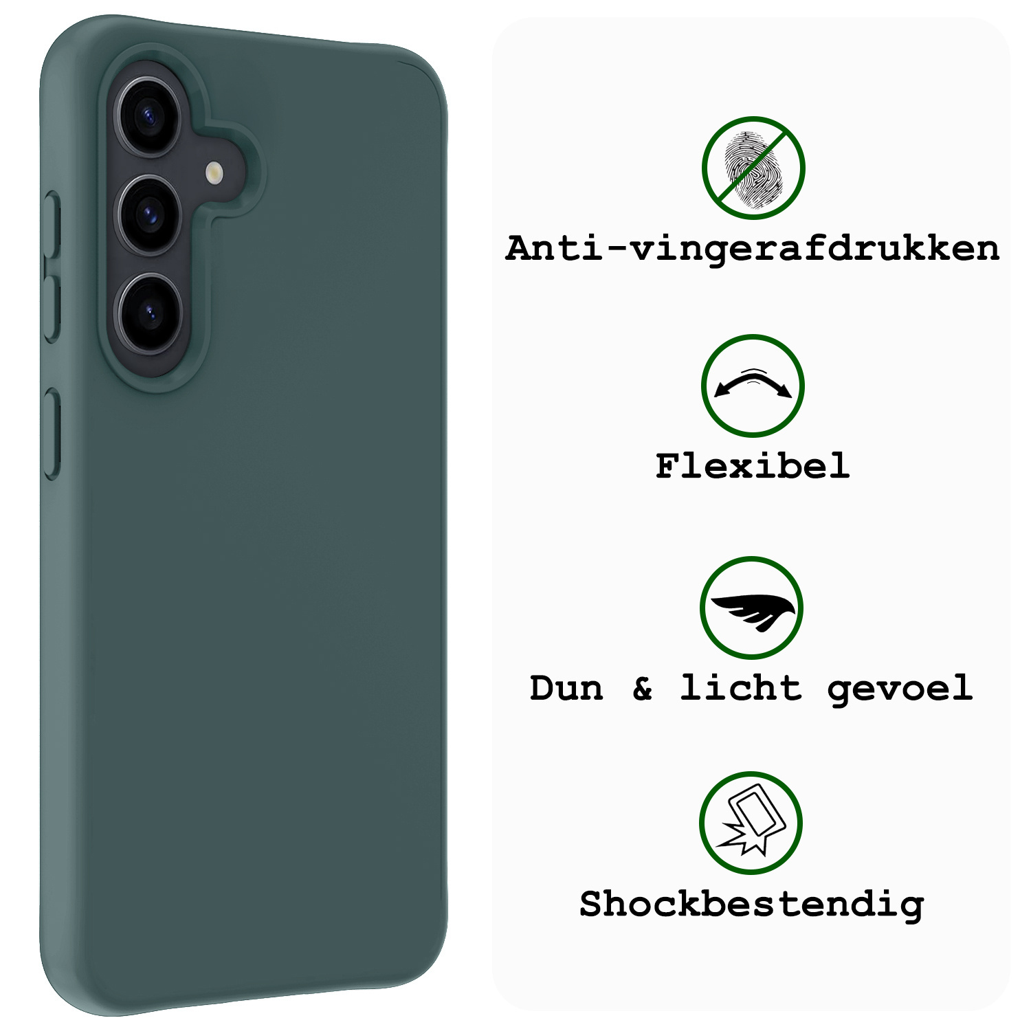 BASEY. Hoes Geschikt voor Samsung S23 FE Hoesje Siliconen Back Cover Case Met Screenprotector - Hoesje Geschikt voor Samsung Galaxy S23 FE Hoes Cover Hoesje - Donkergroen